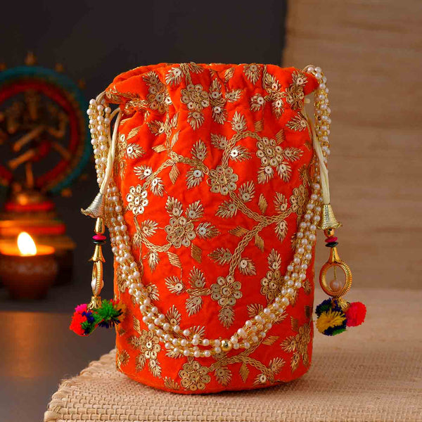 Gorgeous Orange Potli Bag With Handle