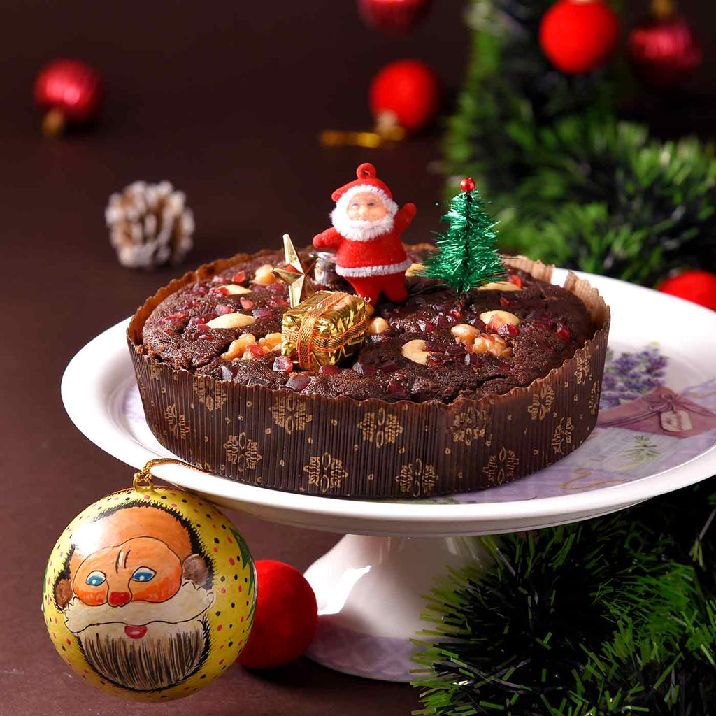 Yummy Christmas Cashew Walnut Plum Cake With Handcrafted Papier Mâché Santa Ball