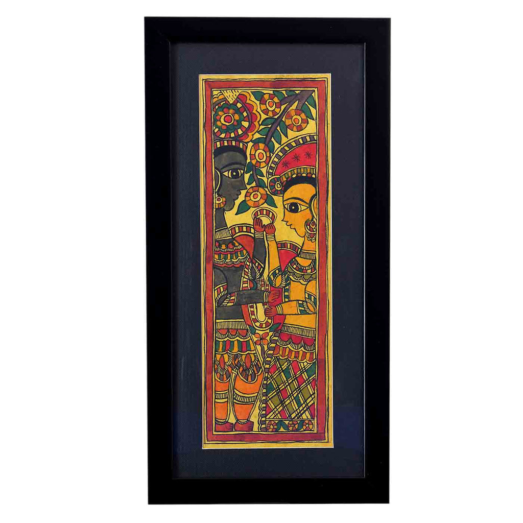 Mystical Radha-Krishna Madhubani Painting (Framed, 10*19 Inches)