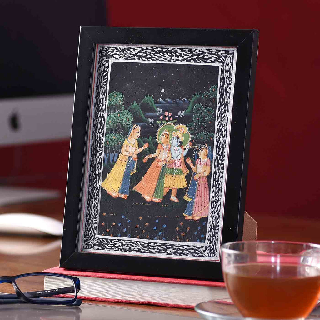 Mystical Radha-Krishna Desktop Painting (Framed, 5.5*7.5 Inches)