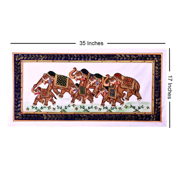 The Elephants Prade Silk Painting