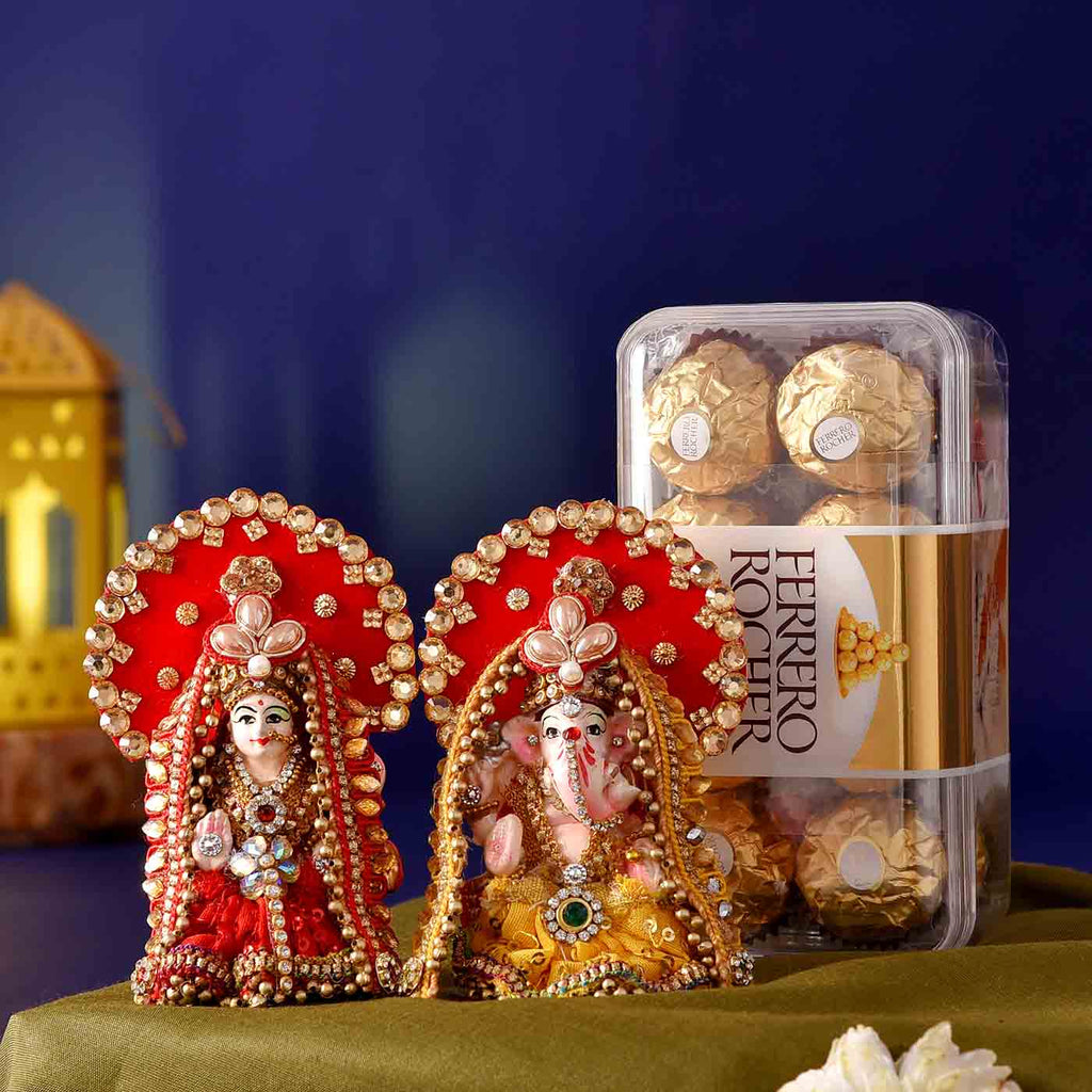 Embellished Lakshmi-Ganesha Set With Ferrero Rochers