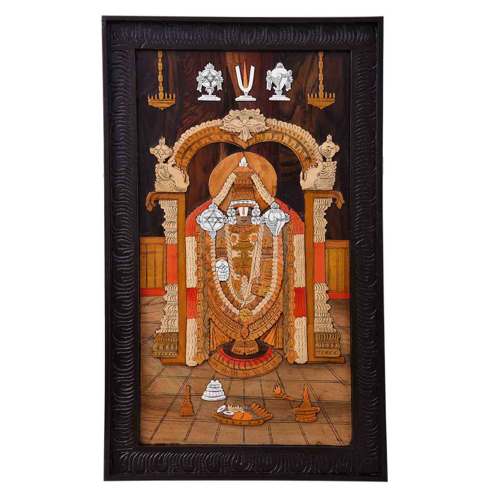 Divine Lord Balaji Mysore Rosewood Inlay Painting (30*18*1.7 Inches)