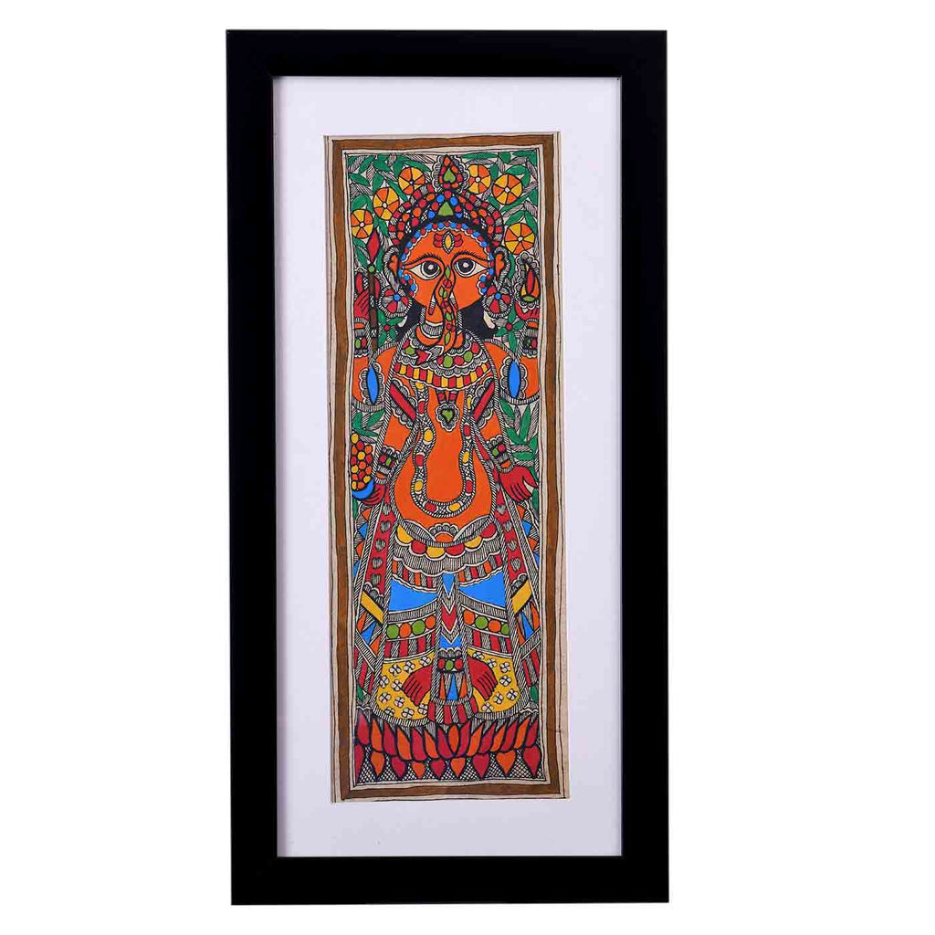 Divine Lord Ganesha Madhubani Painting (Framed, 10*19 Inches)