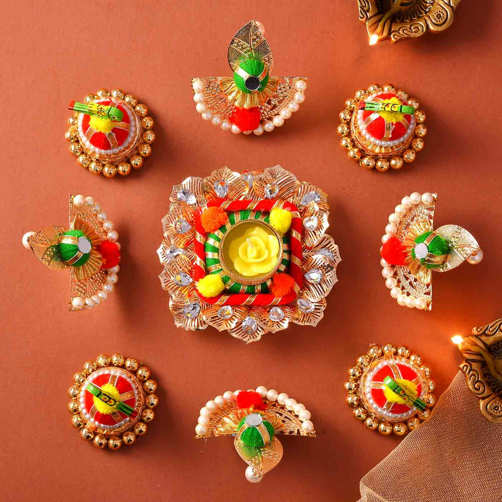 Dazzling Beads, Kundan & Gota Work Diya Rangoli