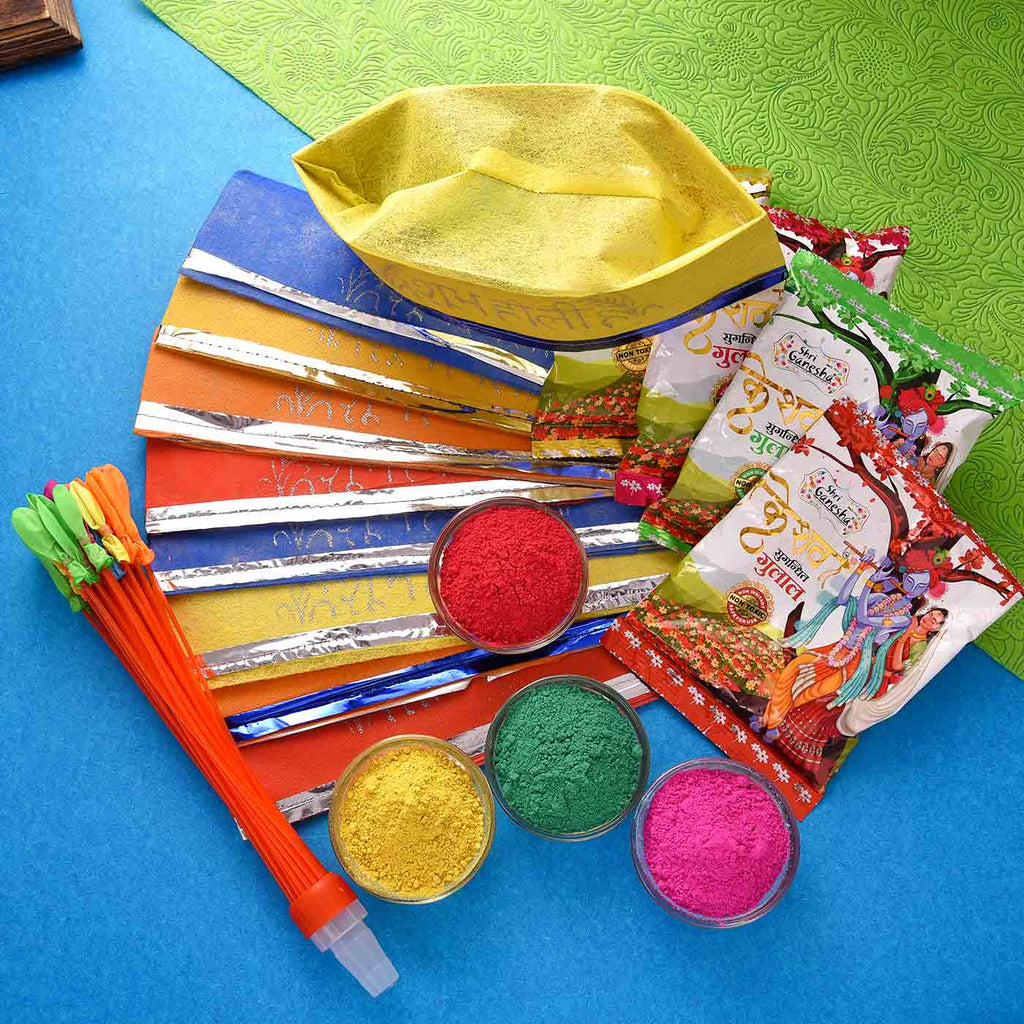 Holi Special Caps, Fragrant Gulal And Baby Balloon Blower