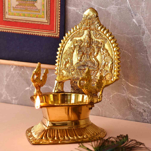 Aesthetic Kamakshi/Lakshmi Vilaku Brass Diya (19 cm  / 7.5 Inches)
