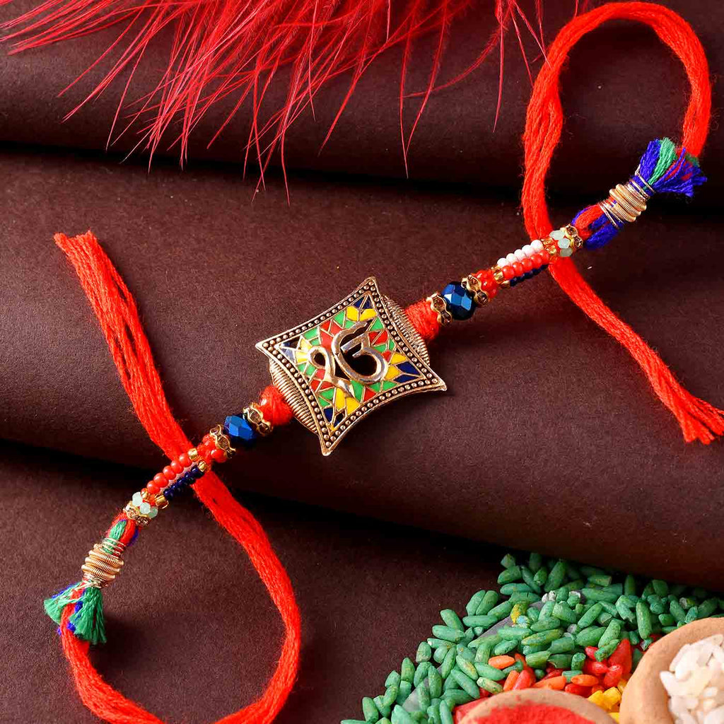 Modern Om Metallic & Beads Rakhi