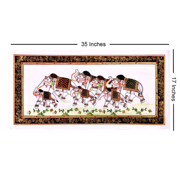 White Graceful Elephants Silk Painting