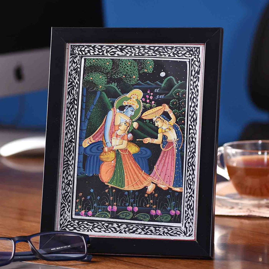 Charming Radha-Krishna Desktop Painting (Framed, 5.5*7.5 Inches)