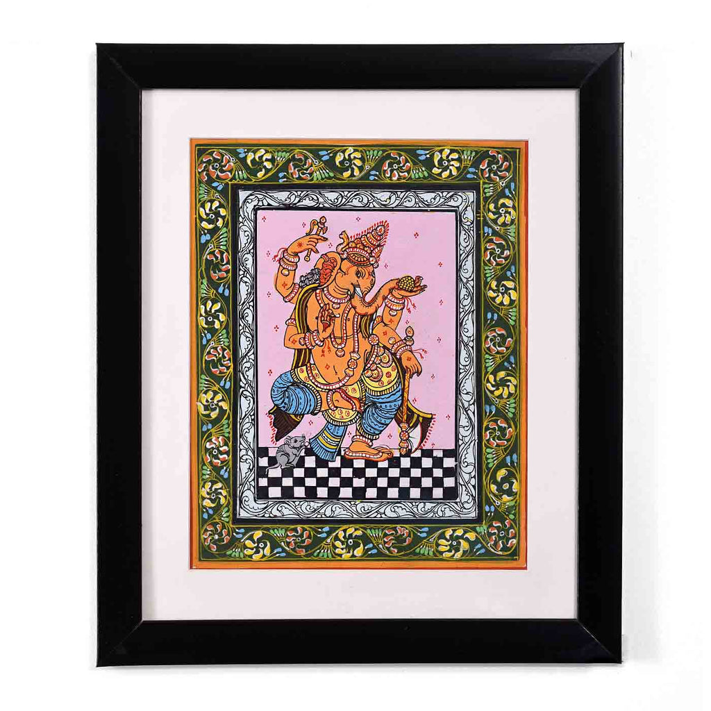 Beautiful Dancing Ganesha Pattachitra Painting (11.5*13.5 Inches)