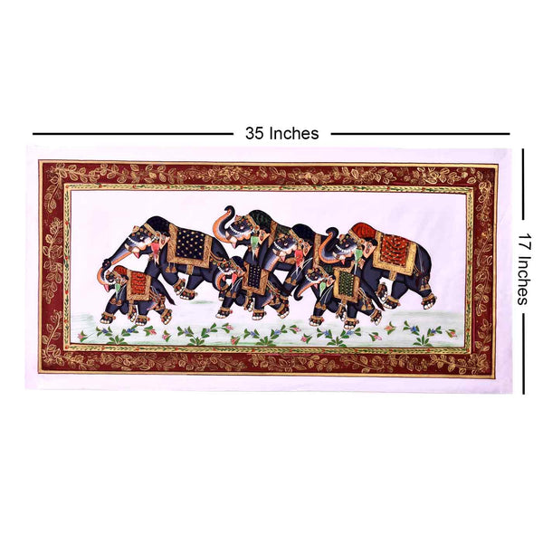 Black Elegant Elephants Silk Painting