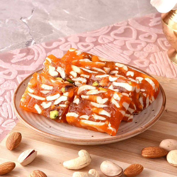 Delicious Karachi Halwa & Black Pepper Cashewnuts With Fragrant Gulal