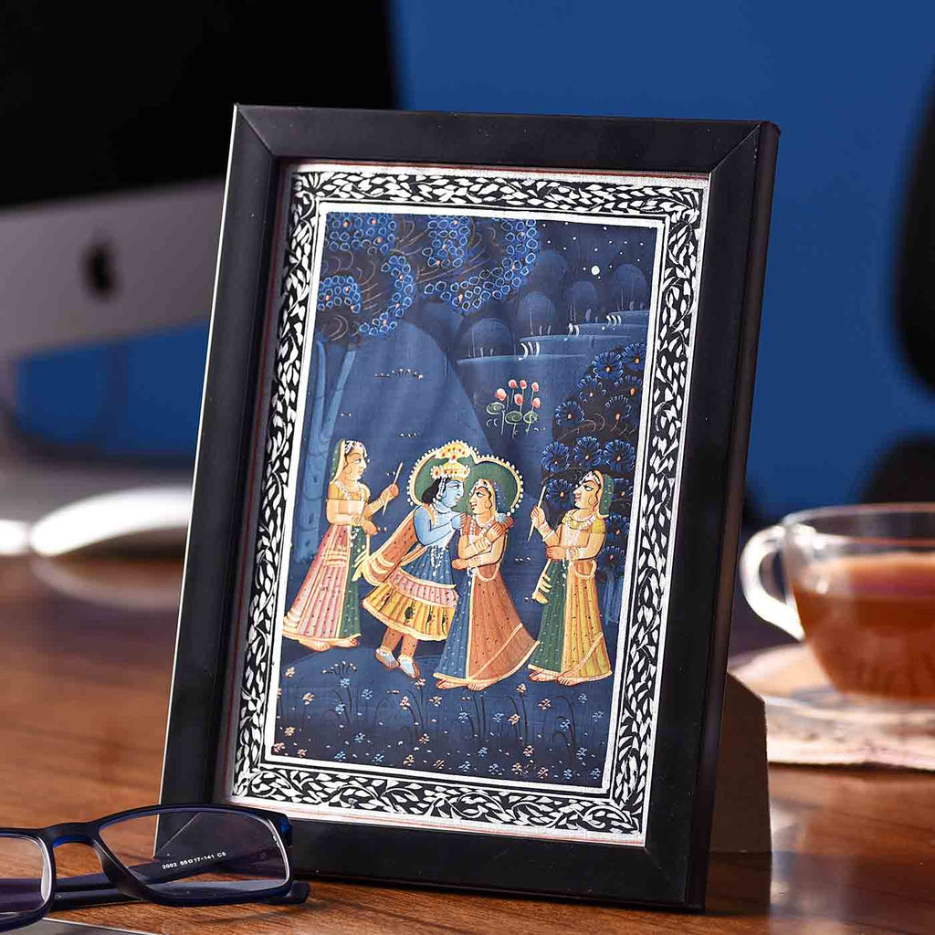 Beautiful Radha-Krishna Desktop Painting (Framed, 5.5*7.5 Inches)