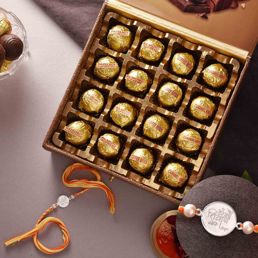 Serene 925 Silver Rakhi With Chocolate