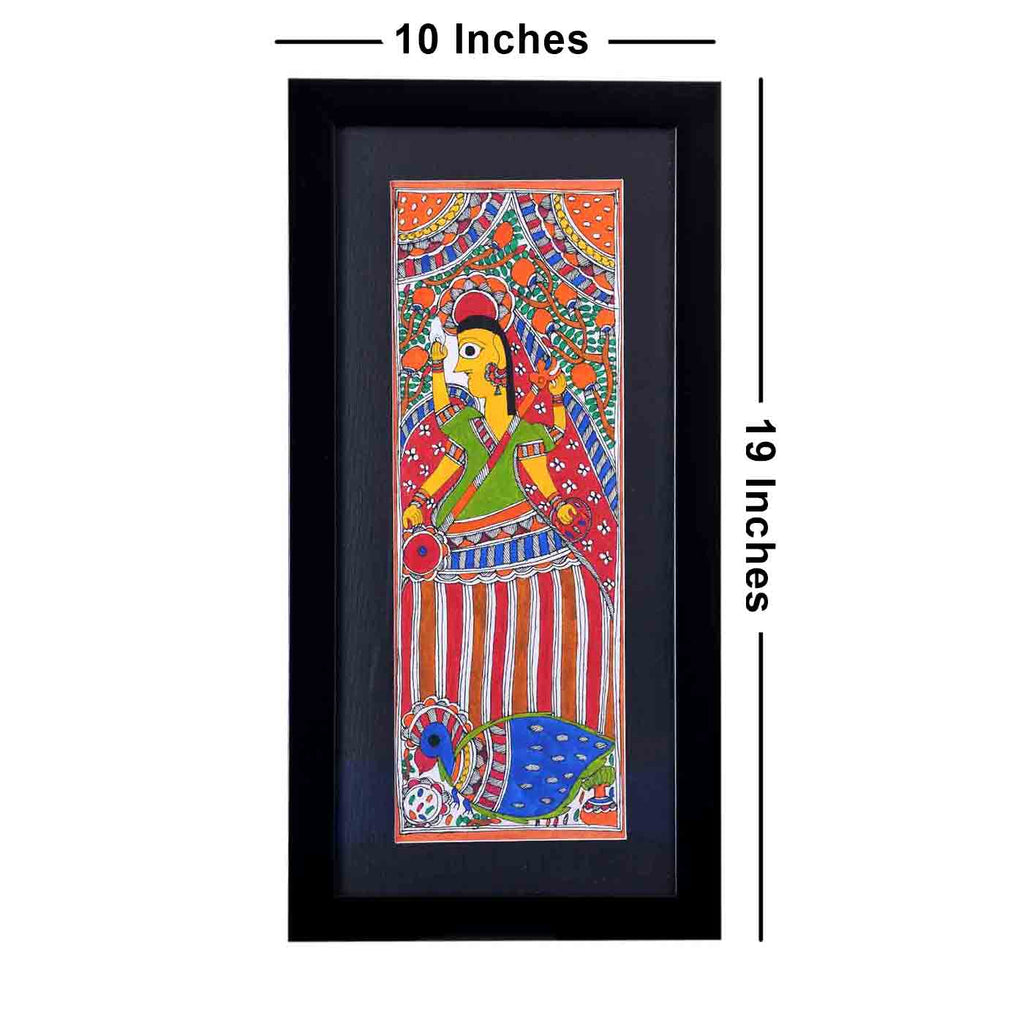 Dignified Saraswati Madhubani Painting (Framed, 10*19 Inches) – TOKENZ
