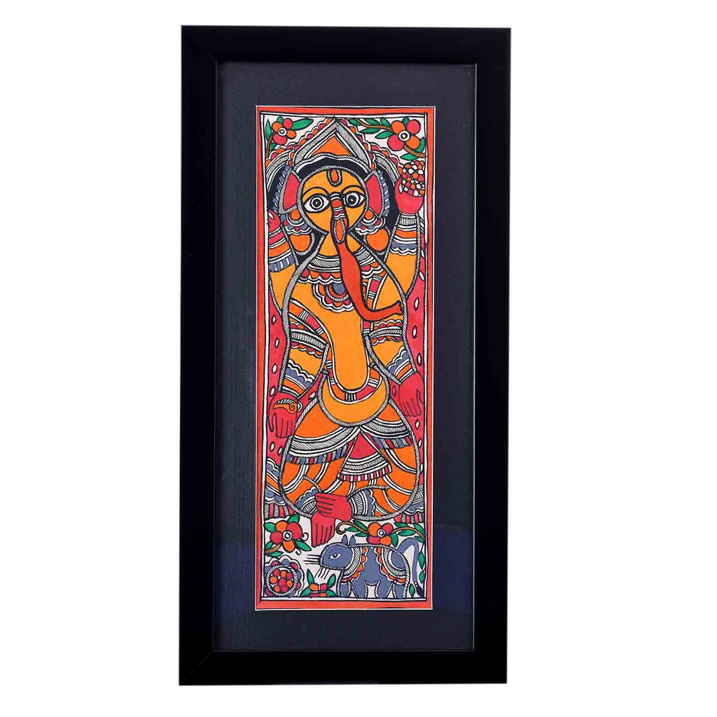 Standing Ganesha Madhubani Painting (Framed, 10*19 Inches)