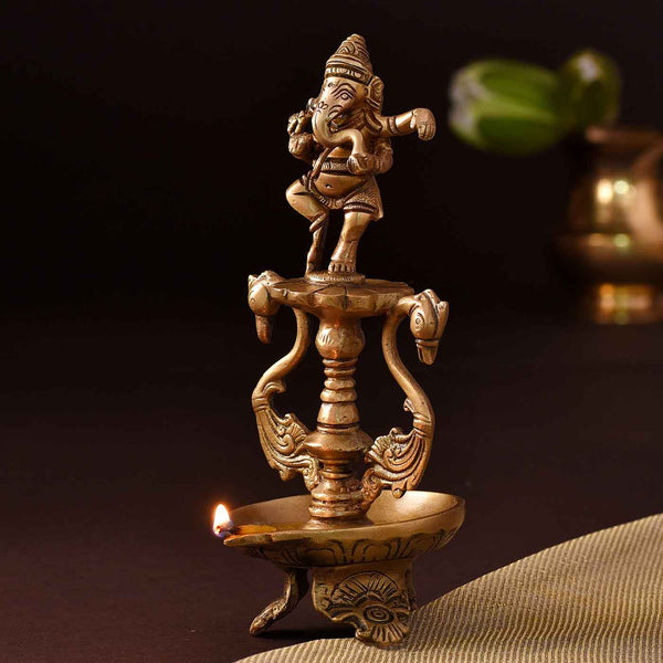 Artistic Ganesha Brass Diya