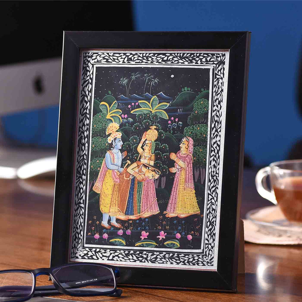 Aesthetic Radha-Krishna Desktop Painting (Framed, 5.5*7.5 Inches)