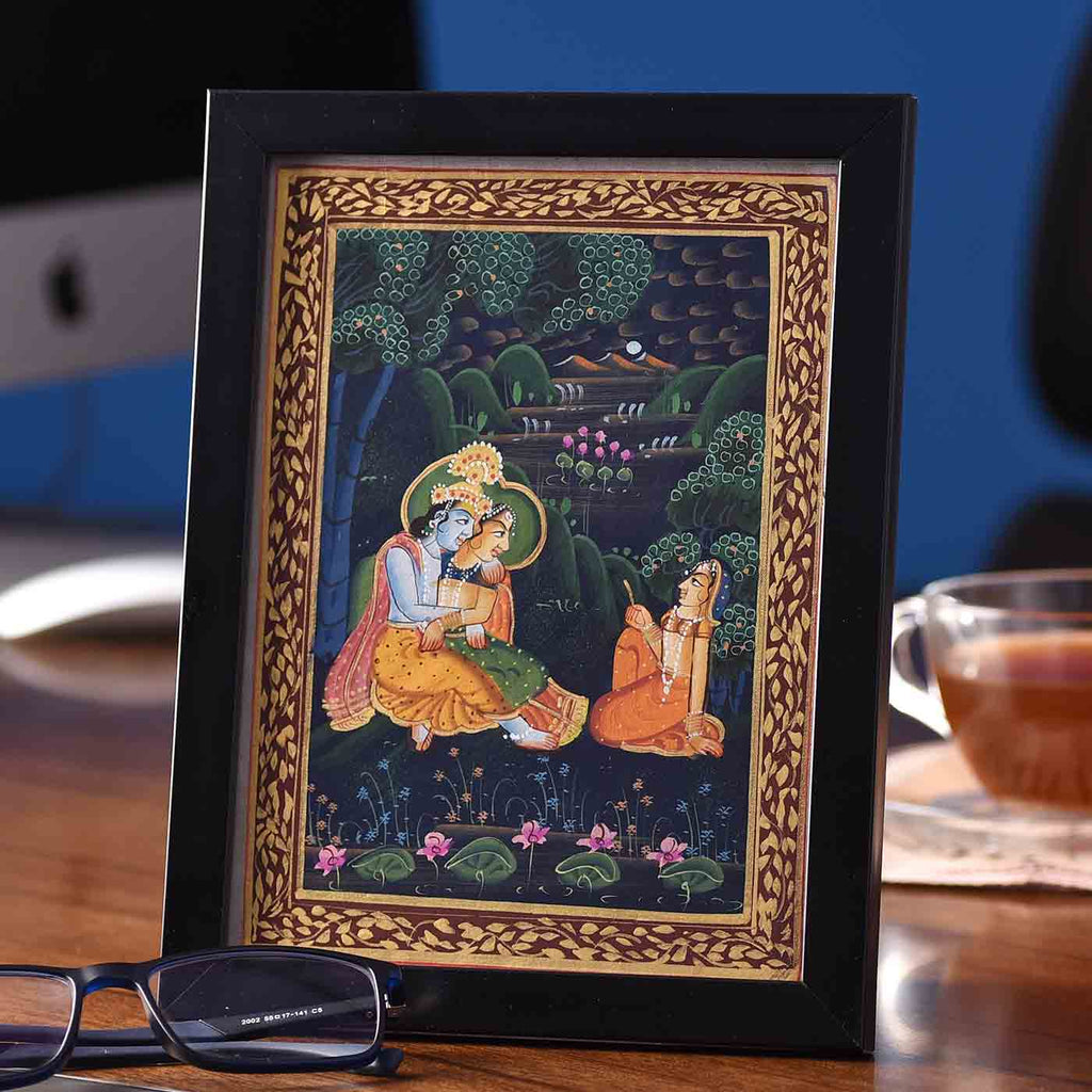 Blissful Radha-Krishna Desktop Painting (Framed, 5.5*7.5 Inches)