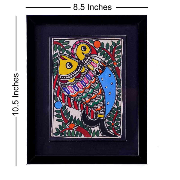 Aesthetic Peacock & Fish Madhubani Painting (8.5*10.5 Inches)