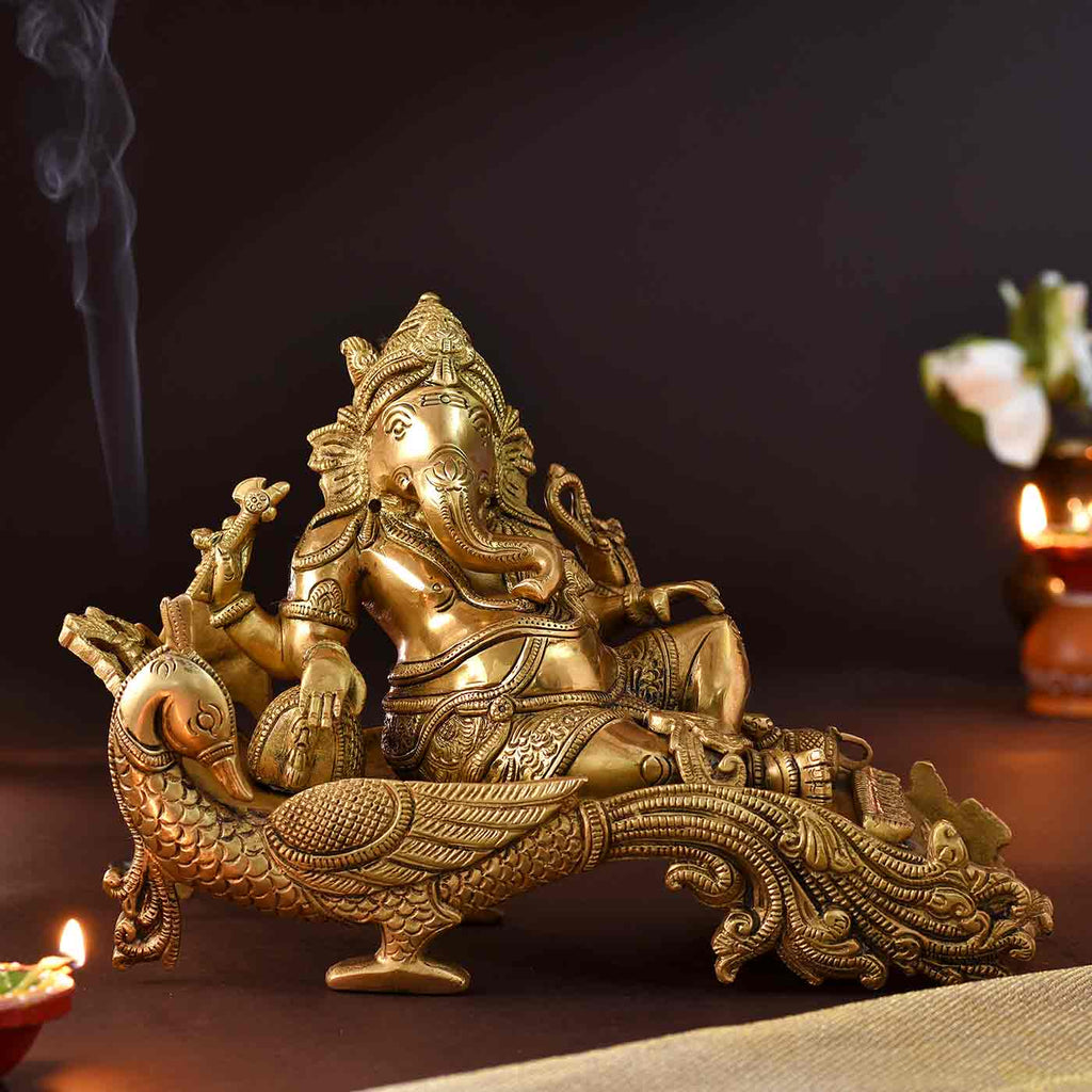Divine Ganesha In Relaxed Poze Brass Idol