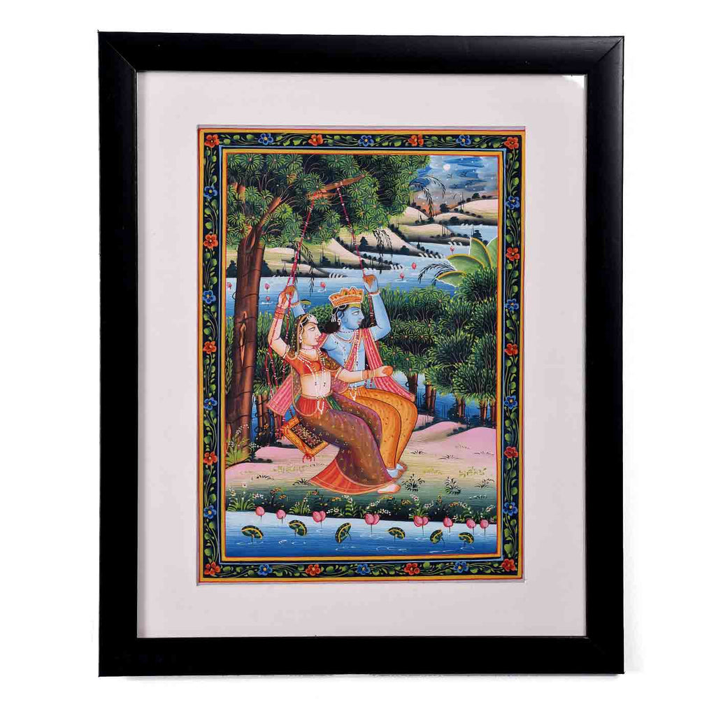 Eternal Radha Krishna Romance In Rajasthani Painting (13.5*16.5 Inches)