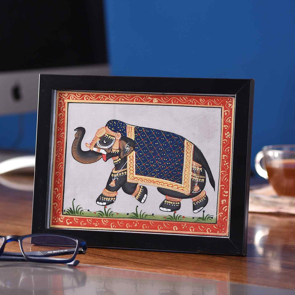 Imperial Elephant Desktip Painting (Framed, 7.5*5.5 Inches)