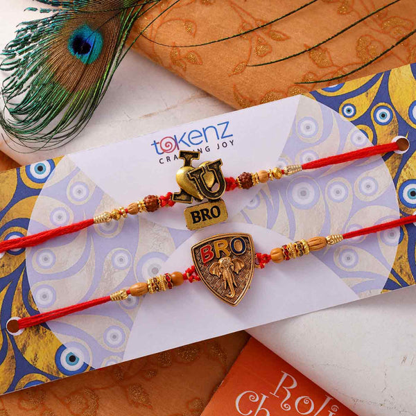 BRO Set Of 2 Rakhis With Kaju Anjeer Barfi & Dalmoth