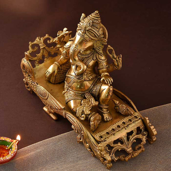 Divine Ganesha In Relaxed Poze Brass Idol