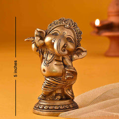 Brass Dancing Ganesh Idol With Base 5 Inches