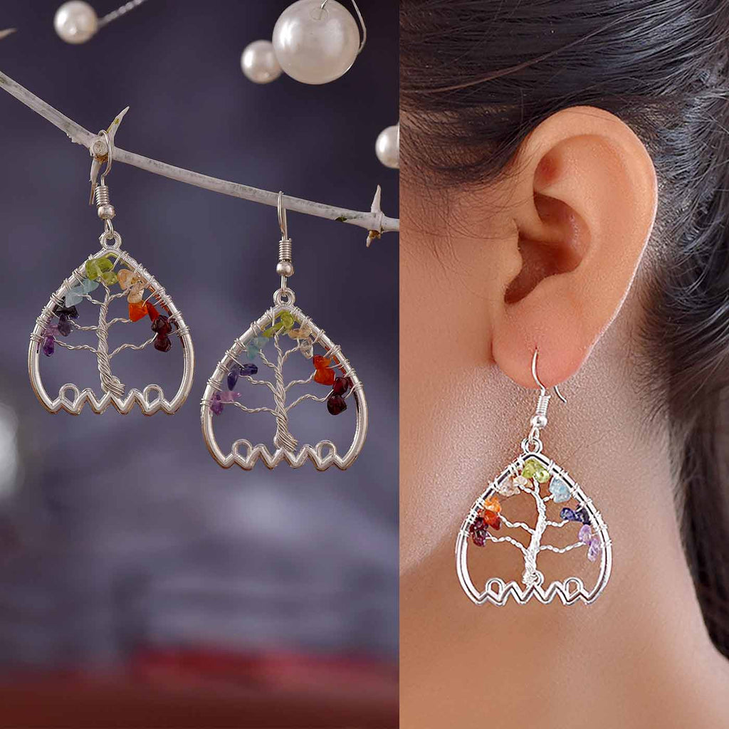 Designer "Tree Of Life" Semi Precious Stone Earrings