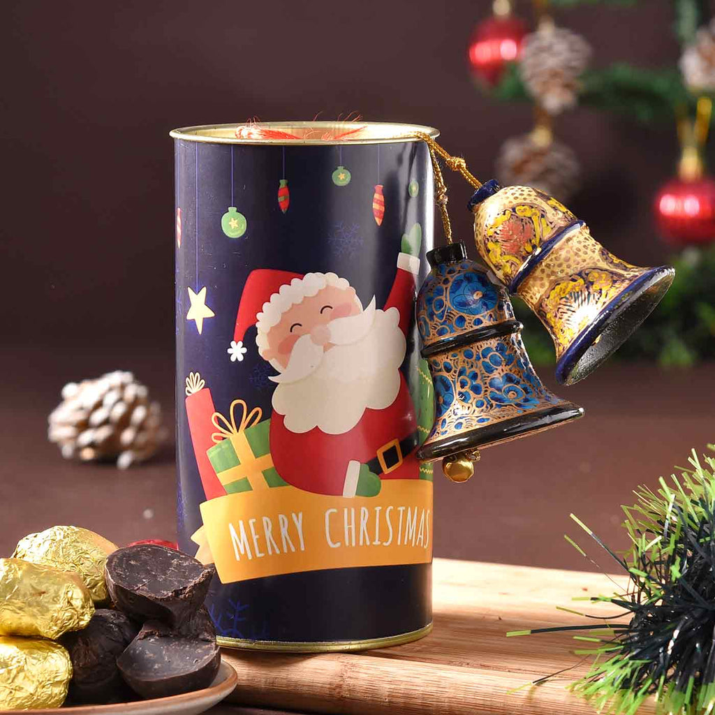 Yummy Truffle Can With Handcrafted Papier Mâché Christmas Bells