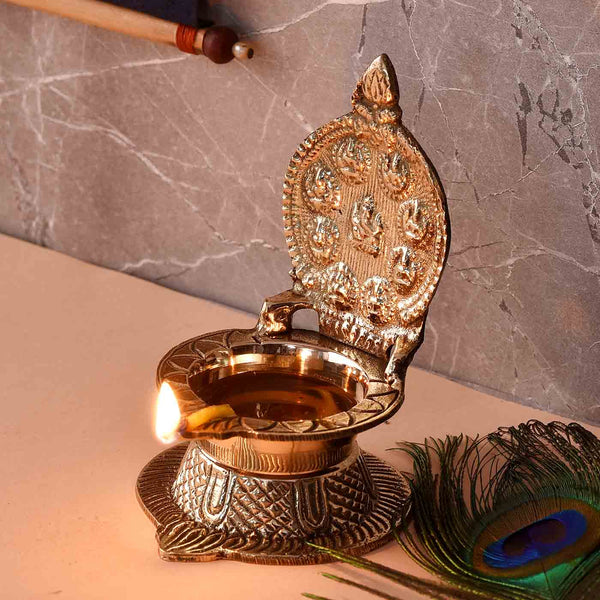Traditional Ganesha Ashtalakshmi Brass Diya (9.4 cm  / 3.7 Inches)