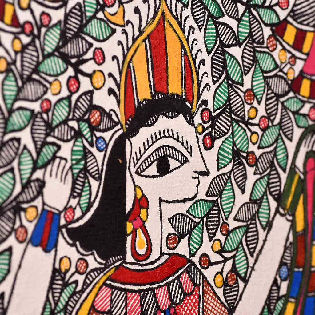 Madhubani Painting of Lord Krishna With Village Belles Painted On Hand -  The Indian Weave