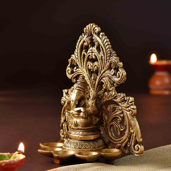 Paanch Diya Ganesha Brass Idol