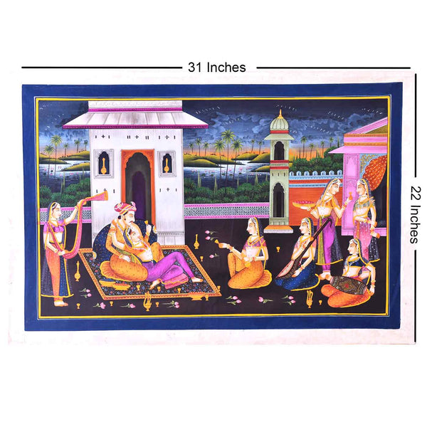Pampering Of Queen Mughal Silk Painting