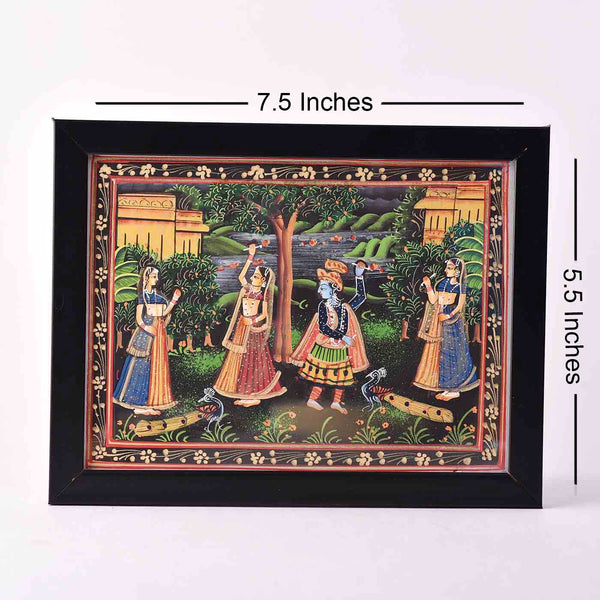 Teasing Radha-Krishna Desktop Painting (Framed, 7.5*5.5 Inches)