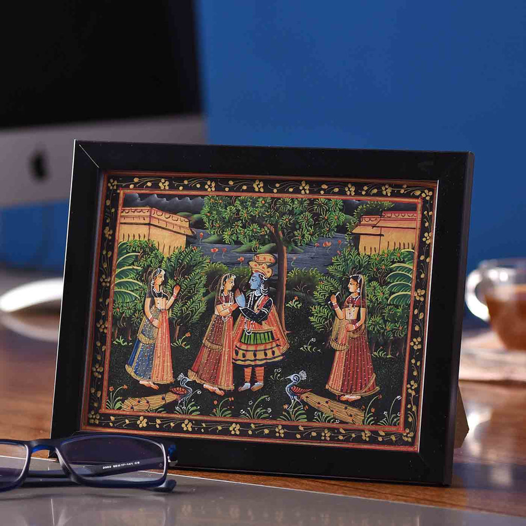 Eternal Radha-Krishna Desktop Painting (Framed, 7.5*5.5 Inches)