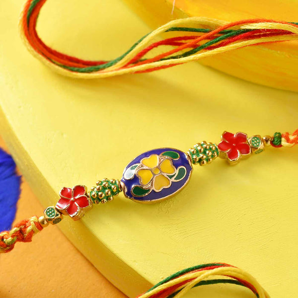 Floral Pattern Meena Work Beads Rakhi