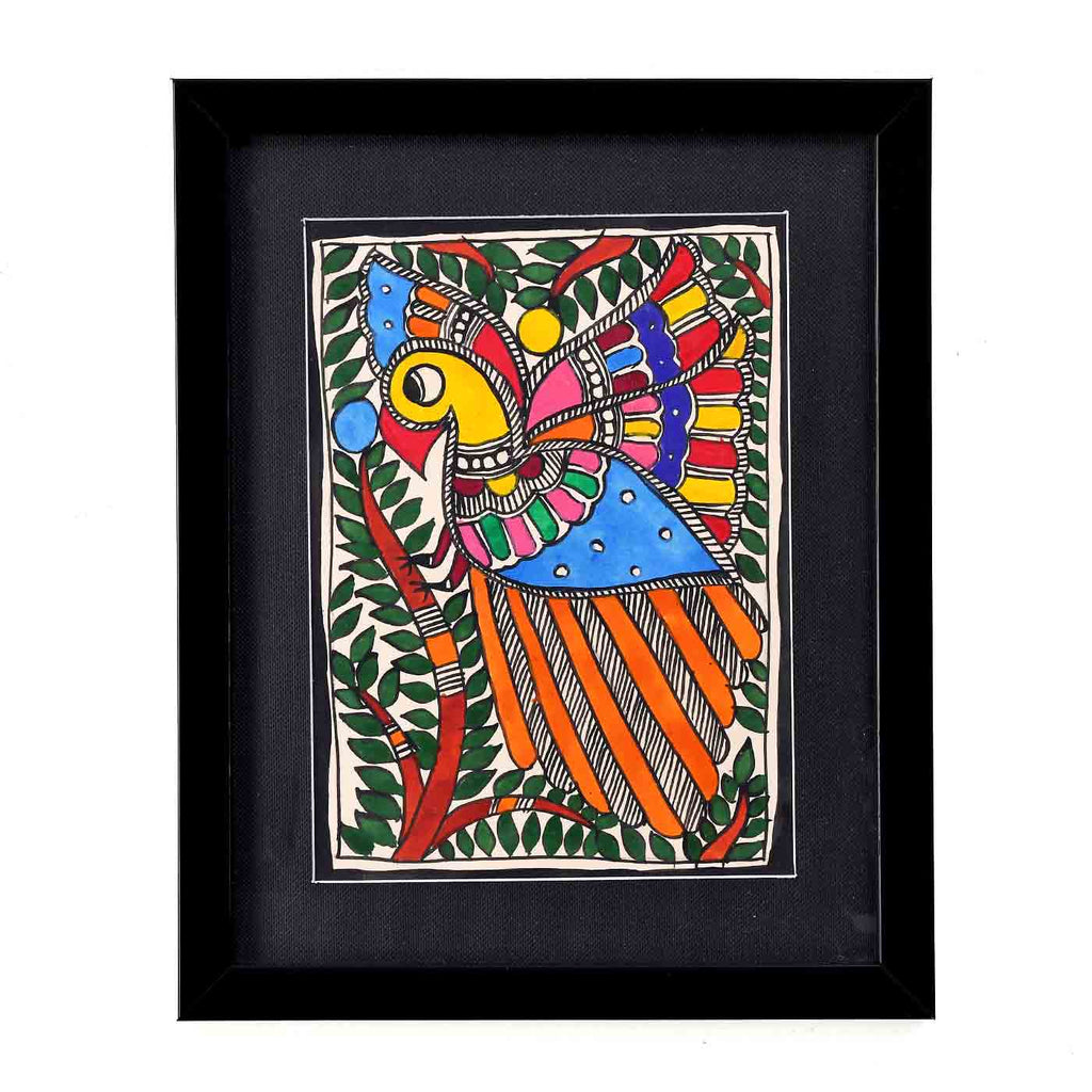 Fascinating Peacock Mithila Painting (8.5*10.5 Inches)