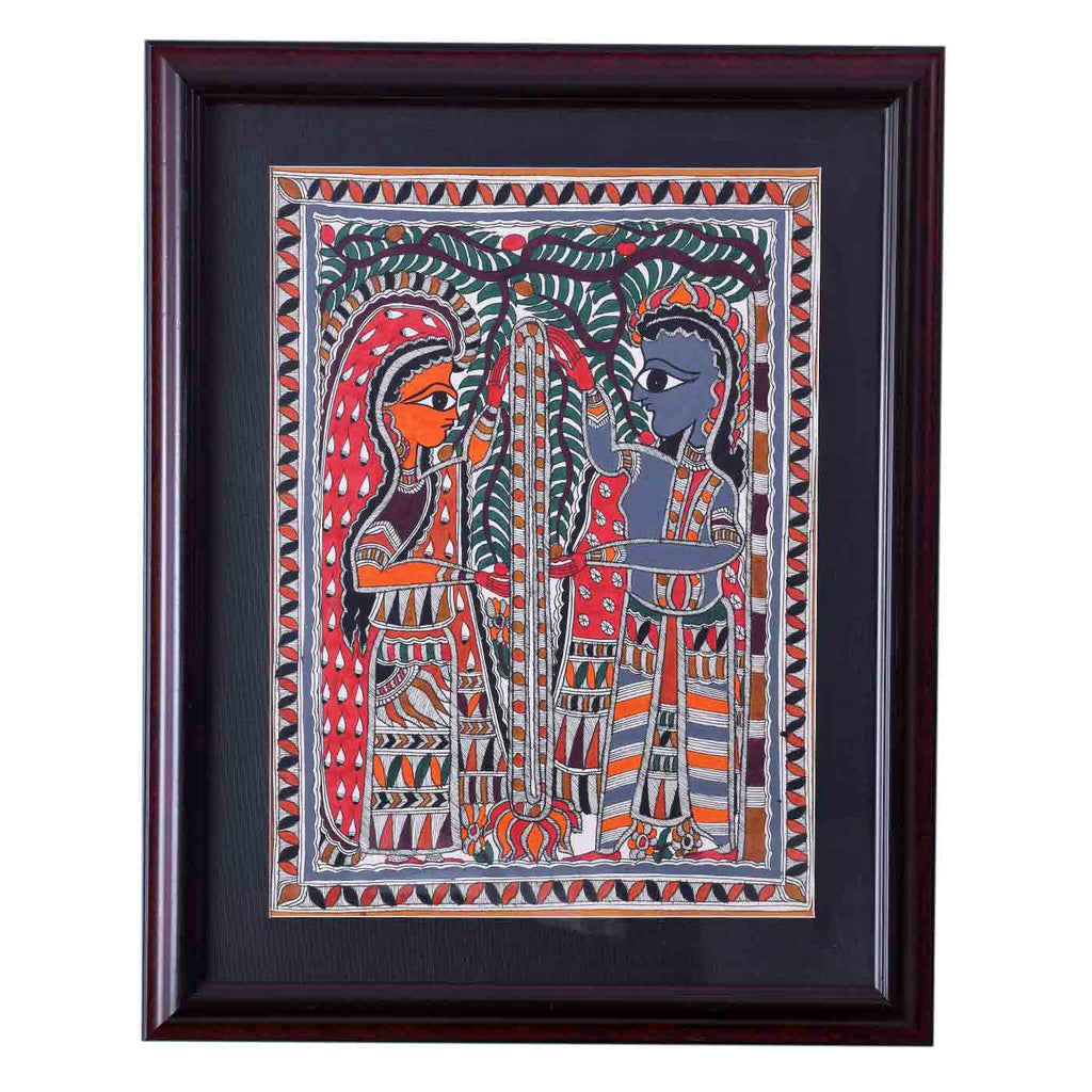 Beloved Ram & Sita Mithila Painting (Framed, 15.5*19.5 Inches)