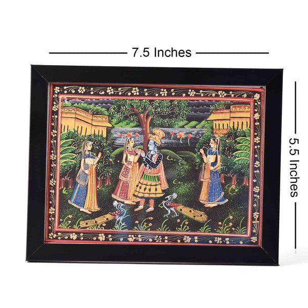 Expressive Radha-Krishna Desktop Painting (Framed, 7.5*5.5 Inches)