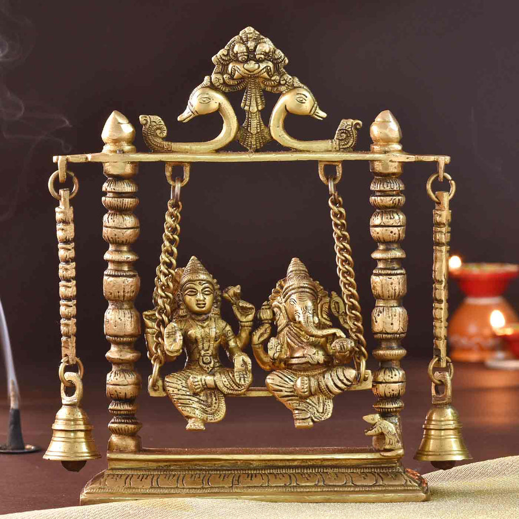 Lakshmi Ganesha On Swing Brass Idol