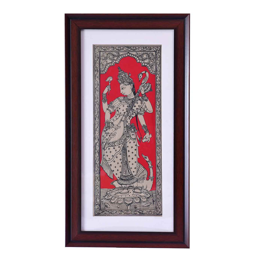 Graceful Saraswati Framed Pattachitra Painting
