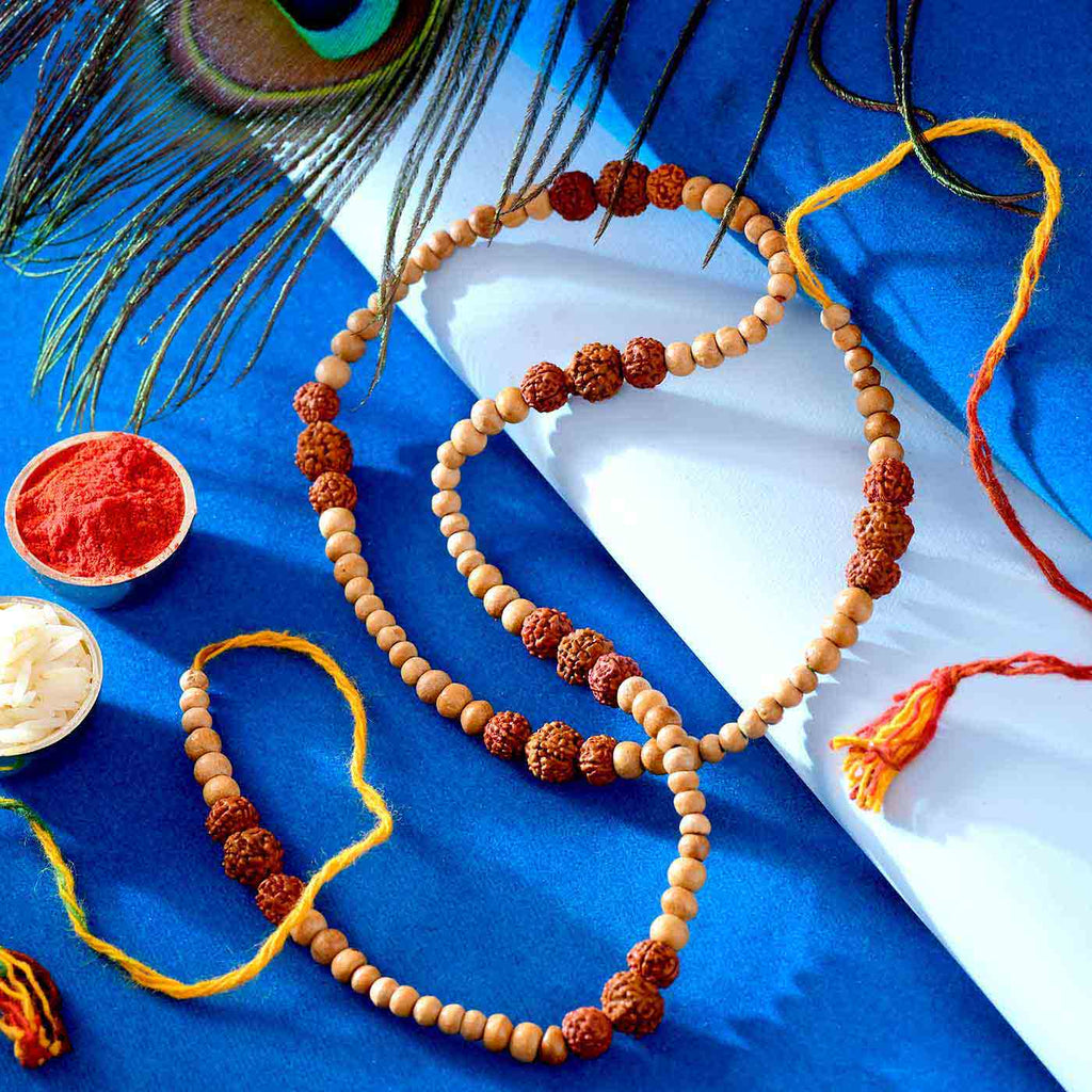 Serene Rudraksh & Wooden Beads Rakhi