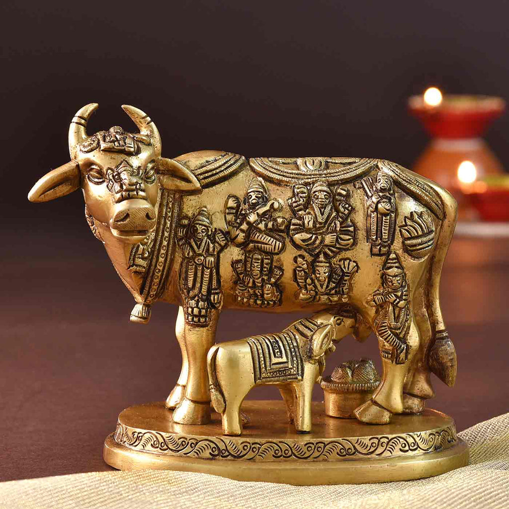 Kamdhenu Cow Brass Idol