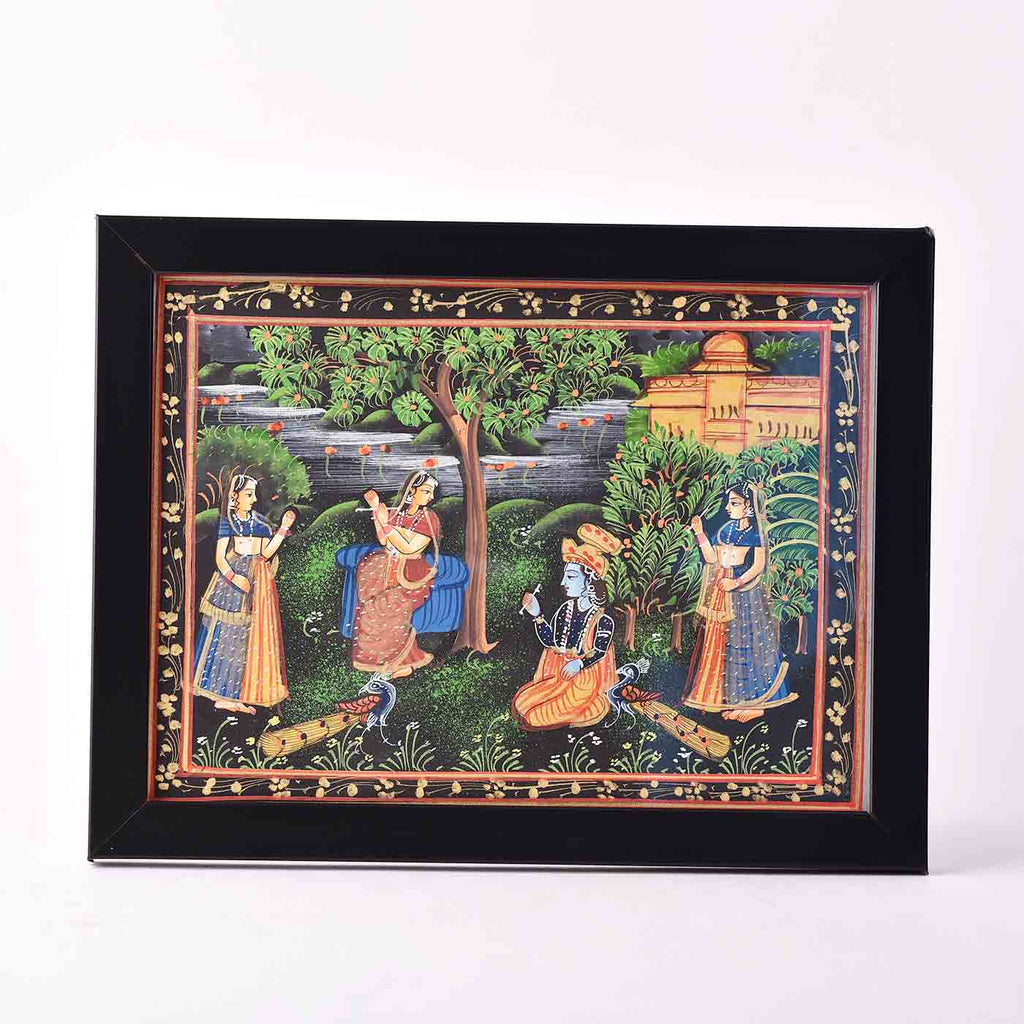 Magical Radha-Krishna Bond Desktop Painting (Framed, 7.5*5.5 Inches)