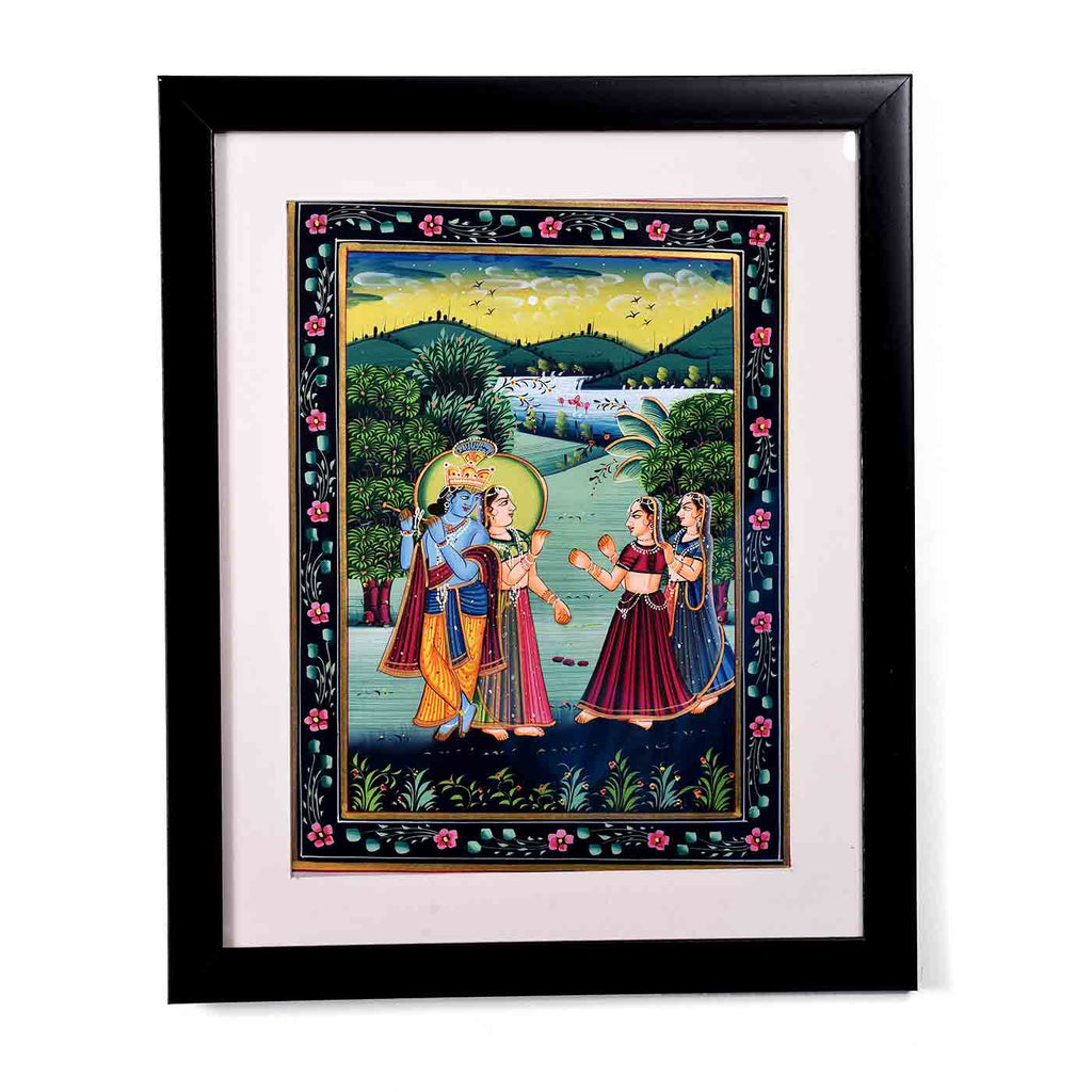 Divine Love Radha-Krishna Rajasthani Style Painting (13.5*16.5 Inches)