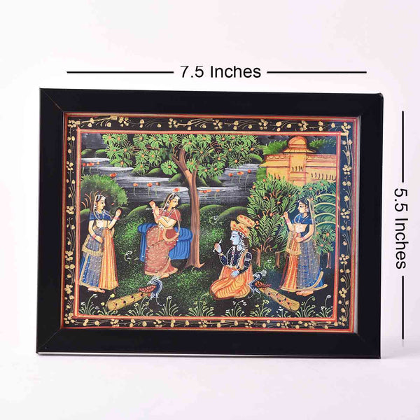 Magical Radha-Krishna Bond Desktop Painting (Framed, 7.5*5.5 Inches)